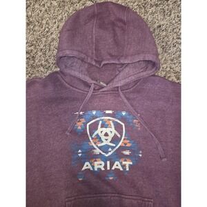 Ariat Mens Hoodie Medium Malbec Heather Aztec Southwest Block Logo Pullover